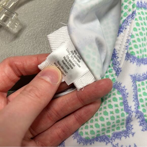 Cabana Life T-Shirt Dress in Cabana Coast White Green Purple Lattice Print Sz M - Picture 6 of 7